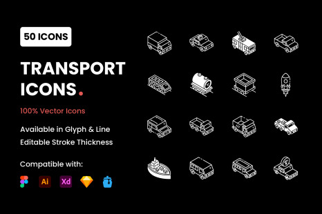 Transport Glyph Isometric Icons Pack