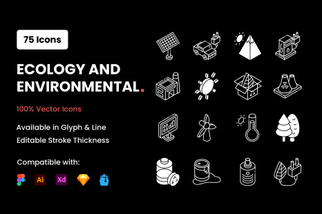Ecology and environmental Glyph isometric icons