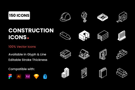 Construction Glyph Isometric Icons Pack
