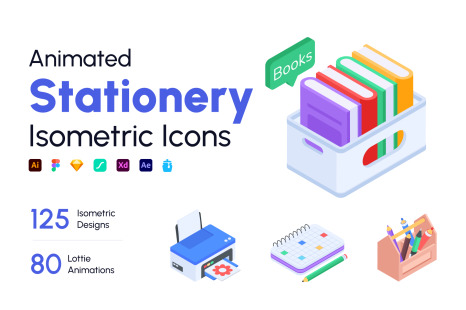 Stationery Isometric Icons