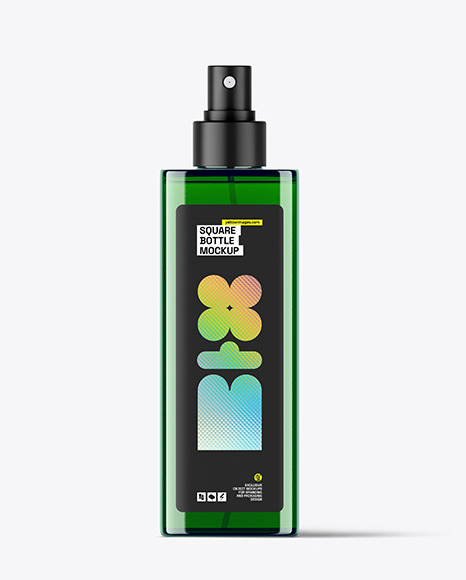 Square Green Cosmetic Spray Bottle Mockup