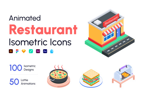 Isometric Restaurant Icon Set