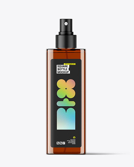 Square Amber Cosmetic Spray Bottle Mockup
