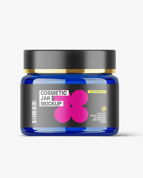 Blue Glass Cosmetic Jar Mockup