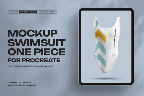 4 Mockups of a One Piece Sports Women's Swimsuit for Procreate. 3D Style