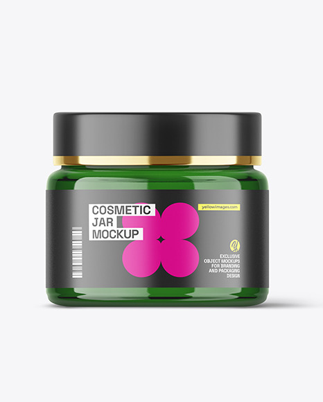 Green Glass Cosmetic Jar Mockup