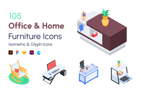 Isometric Office and Home Furniture Icons