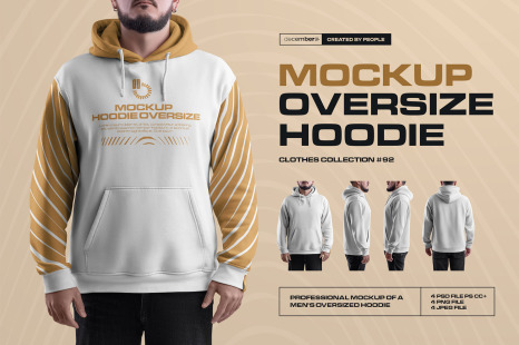 4 Mockups Oversize Hoodie. Front, Back and Side View
