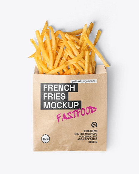 Kraft Paper Bag with French Fries Mockup