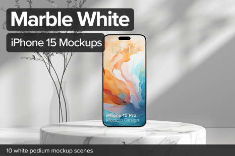 Marble White Podium - iPhone 15 Mockups