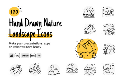 Hand Drawn Nature Landscape Icons