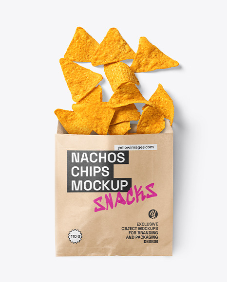 Kraft Paper Bag with Nachos Mockup