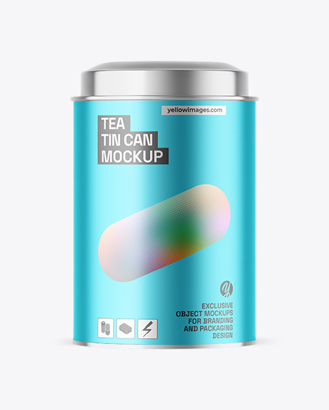 Matte Metallic Tea Tin Can Mockup