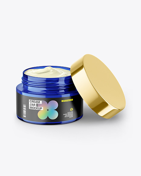Blue Glass Cream Jar Mockup