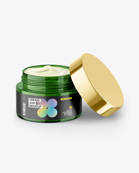 Green Glass Cream Jar Mockup