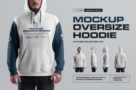 4 Mockups Oversize Hoodie vol.2. Front, Back and Side View