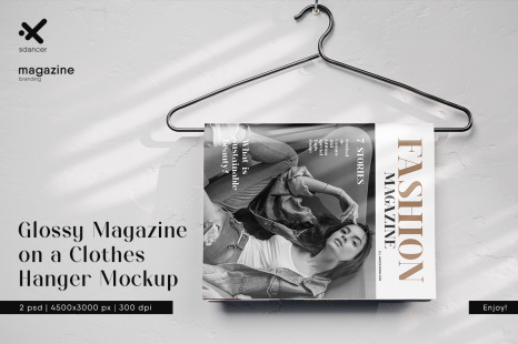 Glossy Magazine on a Clothes Hanger Mockup