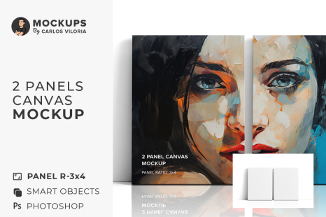 Front Leaning 2 Panel Canvas Ratio 3x4 Mockup