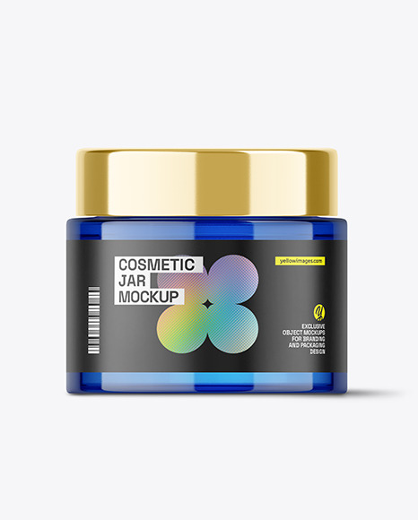 Blue Glass Cosmetic Jar Mockup