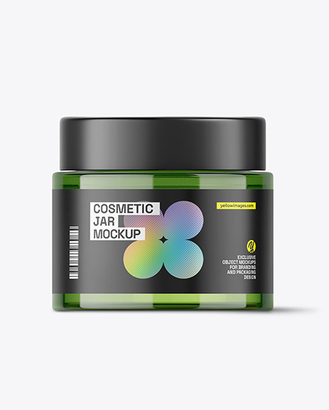 Green Glass Cosmetic Jar Mockup