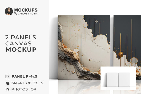 Front Leaning 2 Panel Canvas Ratio 4x5 Mockup