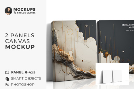 Side Leaning 2 Panel Ratio 4x5 Canvas Mockup