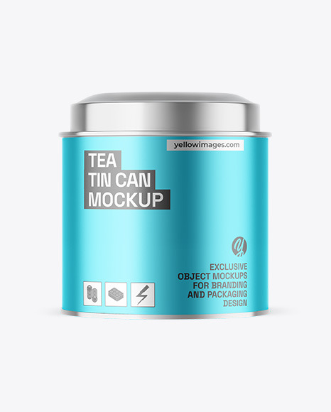 Matte Metallic Tea Tin Can Mockup