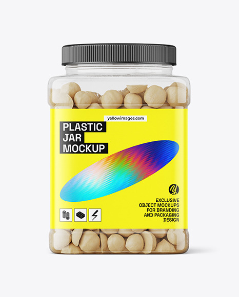 Clear Plastic Macadamia Nuts Jar Mockup