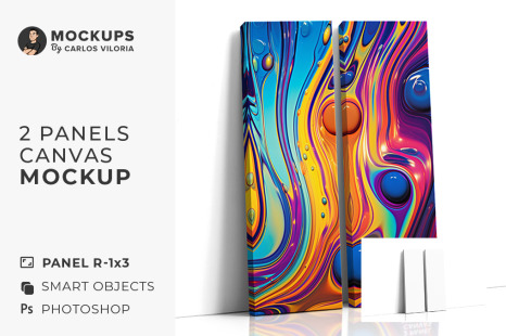 Side Leaning 2 Panel Ratio 1x3 Canvas Mockup – 1.5 In Wrap
