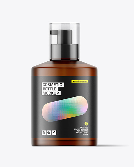 Amber Frosted Cosmetic Pump Bottle Mockup