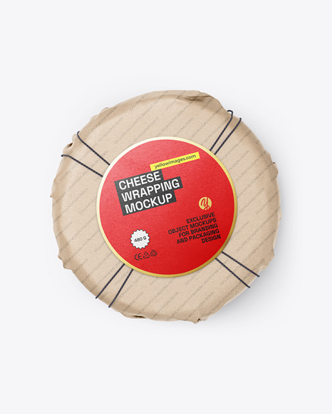 Cheese Wheel Wrapped in Kraft Paper Mockup