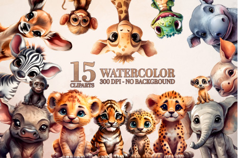Safari Baby Animals Clipart, Jungle Nursery Wall Art, PNGs