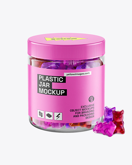 Plastic Jar with Gummies Mockup