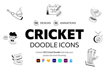 Animated Cricket Doodle Icons