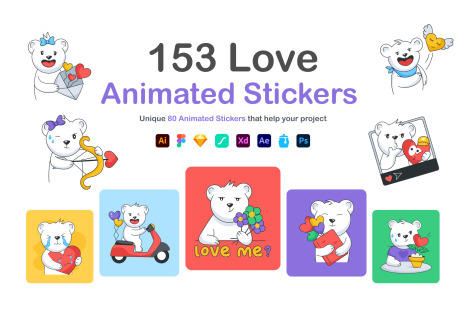Flat Animated Love Stickers