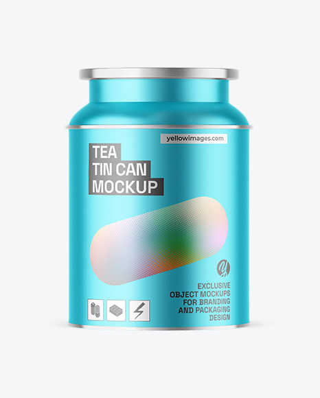 Matte Metallic Tea Tin Can Mockup