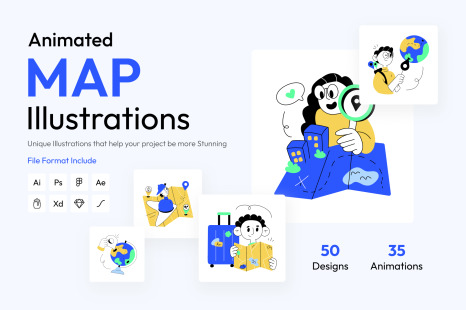Animated Map Illustration Set
