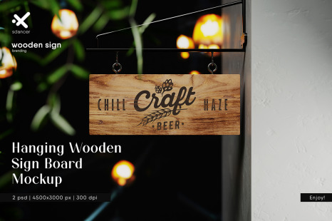 Hanging Wooden Sign Board Mockup