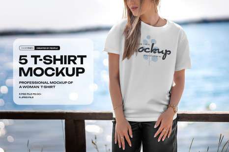 5 Mockups T-Shirt on a Girl  in the Outdoor