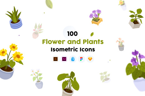 Flower and Plants Isometric Icons