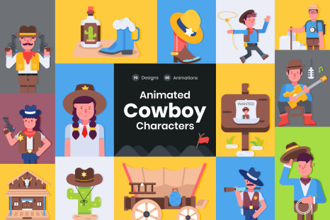 Animated Flat Cowboy Characters
