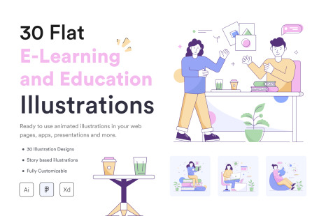 Flat E learning and Education Illustrations