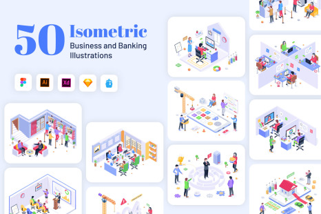 Isometric Banking and Business Illustrations