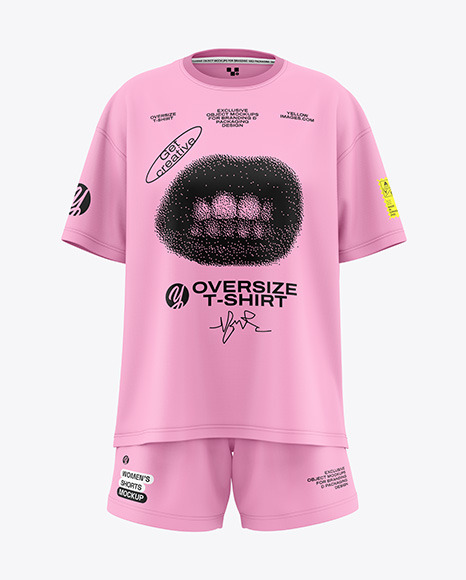 Women&#039;s Oversize T-Shirt with Shorts Mockup - Front View