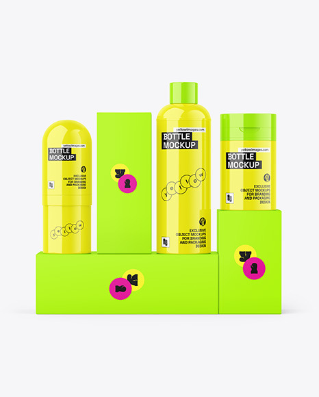 Boxes &amp; Glossy Bottles Mockup