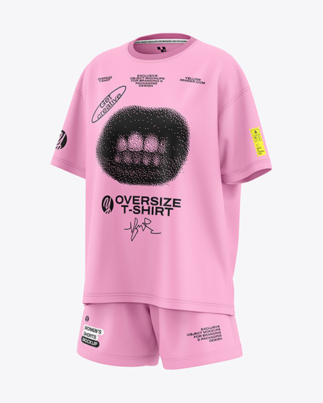 Women&#039;s Oversize T-Shirt with Shorts Mockup - Half Side View