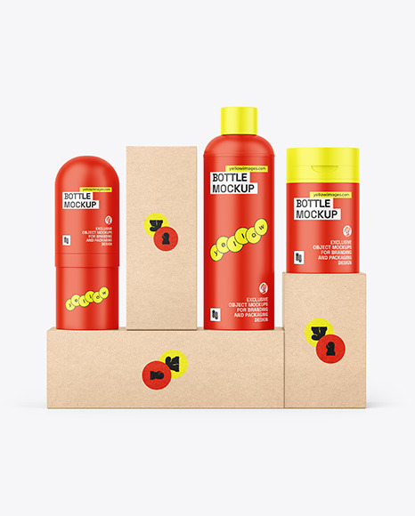 Kraft Boxes &amp; Matte Bottles Mockup