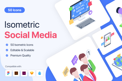 Isometric Social Media Icons