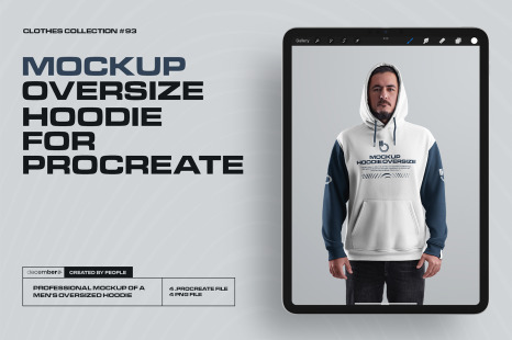 4 Mockups Oversize Hoodie. Front, Back and Side View for Procreate