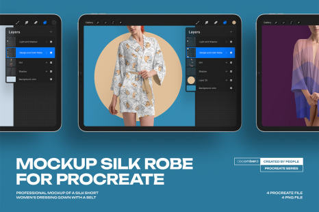 4 Mockups of a Silk Robe for Procreate
